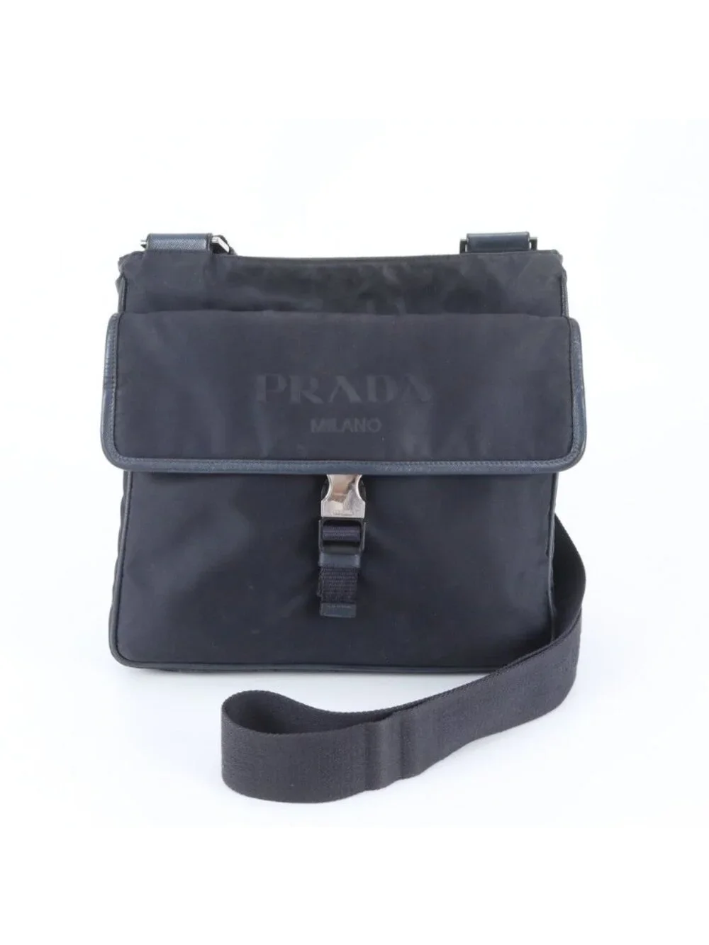 Prada Tessuto Nylon Leather Shoulder Bag Crossbody Messenger Business Navy